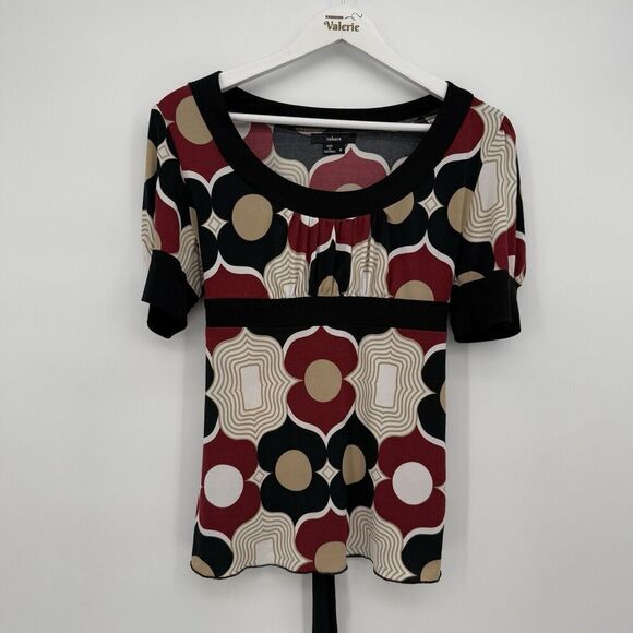 Takara Multicolor Geometric Blouse Tie Size Medium Y2k Style - Picture 1 of 9